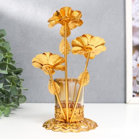 Climber Metal, glass for 1 candle "Golden Flowers" D-5 cm 9.5x13x19 cm-4
