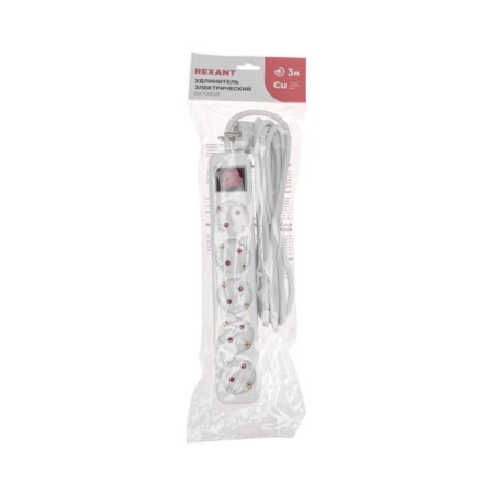 Extension cord Standard 5 nests, 3m, 3x1.0mm², s/h, with a switch, white rexant-5