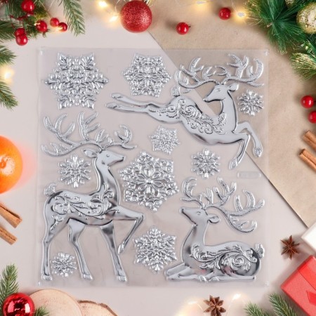 Stickers on the windows "New Year" deer, snowflakes, 38x30 cm