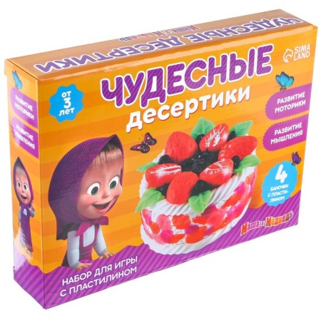 Game set for modeling "wonderful desserts" Masha and a bear, 4 jars of plasticine