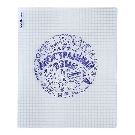 Subject notebook, 48 sheets, cage, foreign language Erichkrause "Chaos", plastic cover silk-screen cover, OFSET BELICE 100%, info block
