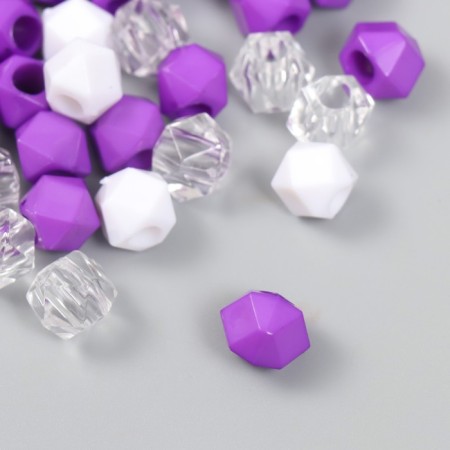 Plastic beads "Crystal polyhedron. Violet, white, transparent" set of 30 g 1x1x1 cm-1