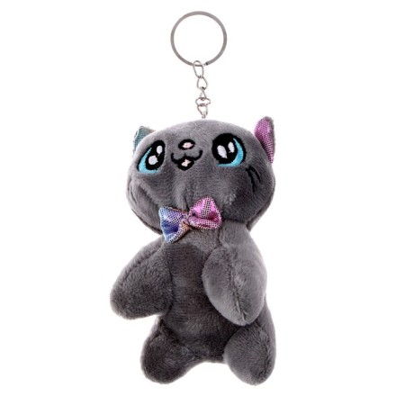 Soft toy "Cat with a butterfly", on a key fob, 10 cm, Mix color