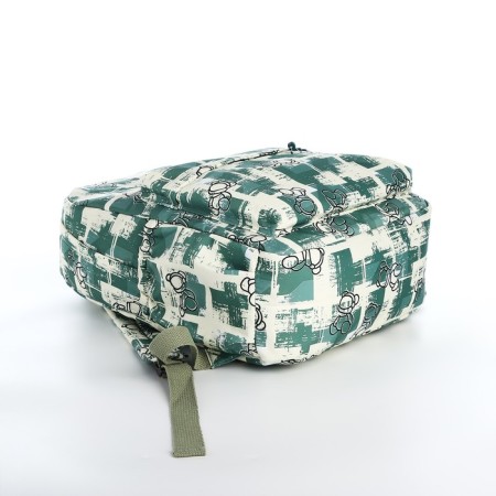 School backpack from textiles on a zipper, 3 pockets, green color-4
