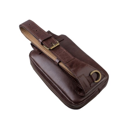 Waist bag, 2 parts on a zipper, adjustable belt, brown color-2