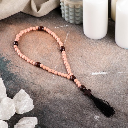 Wooden rosary, with a cross, 27 cm, light