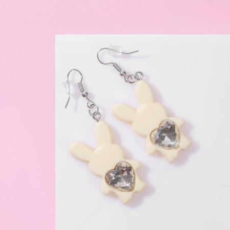 Children's earrings "chosen" bunny with a heart, white-beige color