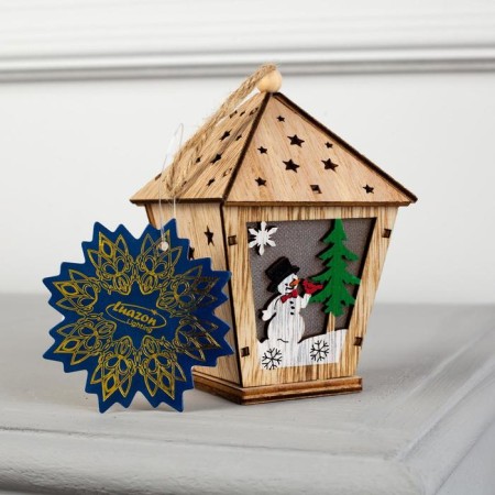 Christmas tree toy "Lantern with a snowman", from batteries, a glow of warm white-3
