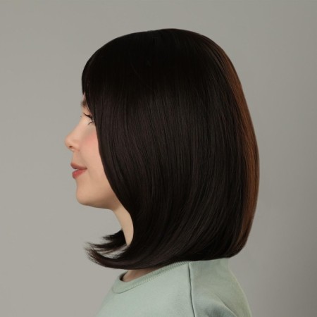 Artificial wig, with a bang, imitation of the skin, 30 cm, brown-1
