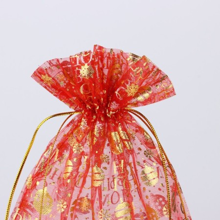 Gift bag “Happy New Year”, organza, red, 20 x 30 cm, new year-3