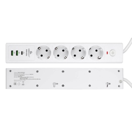 Network filter Cablexpert Exnovo Exn-4-CU2-W-2.4R, 16A, 1XTYPE-C PD, 30W, 2xUSB, 2M, Ur. 4+