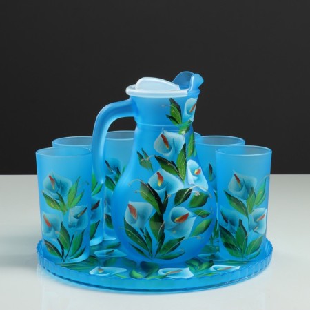 Set for juice with tray "Calla" art painting, 6 glasses 1250/200 ml, blue-1