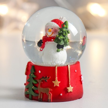Souvenir Polystone Water Ball "Snowman with a Christmas tree" 4.5x4.5x6.5 cm-4
