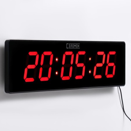 Electronic wall clock "Solomon", 49 x 13 x 3 cm, digit 7.5 x 4.3 cm, red indication-2