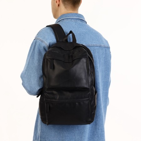 Male backpack of artificial leather with lightning, black color-1