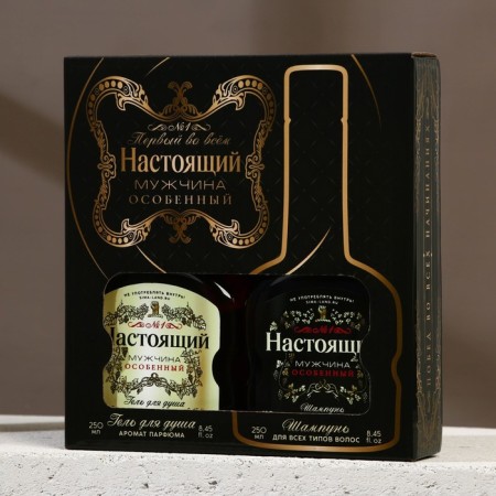 Gift set of cosmetics "Real Man", shower gel 250 ml and hair shampoo 250 ml, Hard Line-3