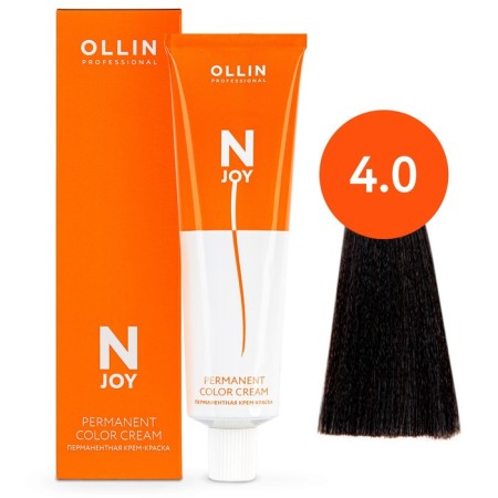 Cream-color hair Permanent Ollin Professional N-Joy, tone 4/0, brown-haired, 100 ml
