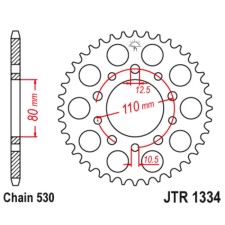 The rear star, driven JTR1334 steel, chain 530, 39 teeth