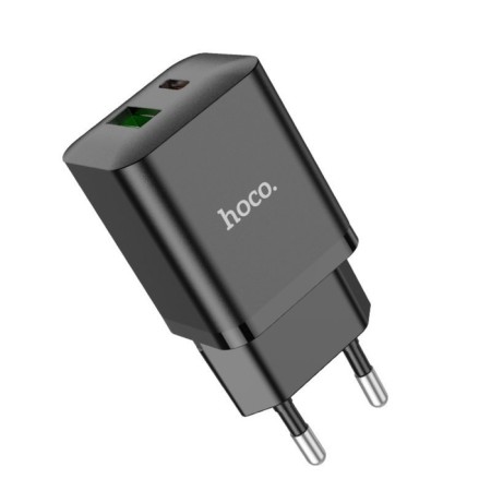 Network charger Hoco N28, 1 Type-C, 1 USB, 3 A, 20 W + 18 W, PD + Qc, Black-2