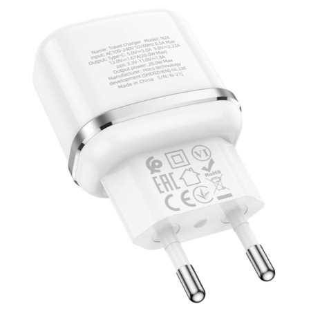 Network charger Hoco N24, 1 Type-C, 20 W, PD + Qc, White-1