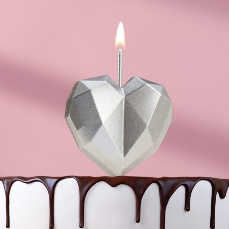 Candle for the cake "Heart" of the face, silver
