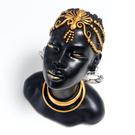 Souvenir Polystone Bust "Girl from the African tribe" Black with gold 23x10x18.5 cm-5
