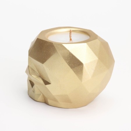 Candle "Skull" in a candlestick of gypsum with faces, 6x9x6.5cm, gold-3