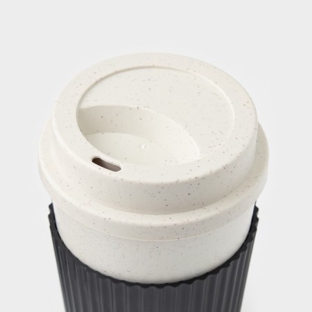 A coffee glass with a Weatfiber lid, 350 ml, 8.8 × 14 cm, plastic, reusable, white/black-3