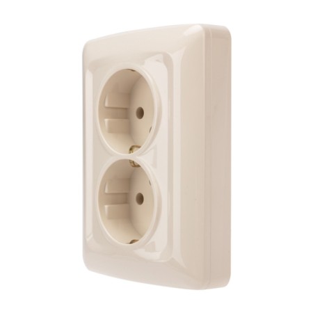 Double socket Kranz ceramics, with grounding, hidden installation, 16a, beige KR-78-0250-3