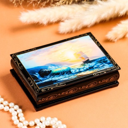 Casket "Sea Shore", 10 × 14 cm, lacquer miniature