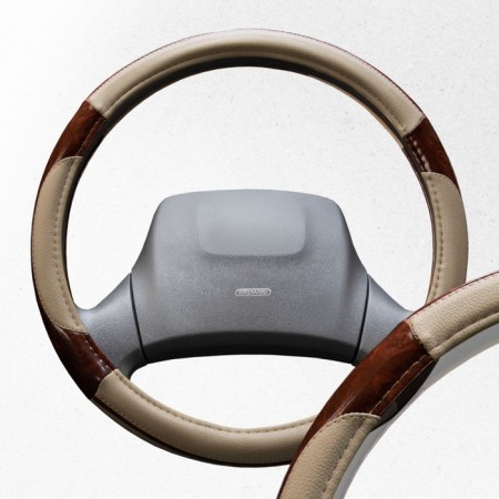 SkyWay braid, leather, size l, beige, with wood inserts, s01102331