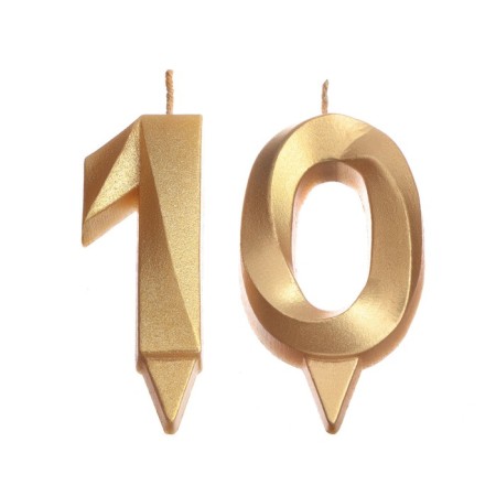 Candle in the cake jubilee "line" (set 2 in 1), number 10, gold metallic, 6.5 cm-2