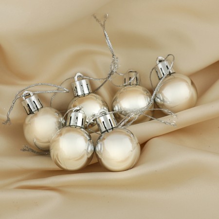 Set of balls plastic D-3 cm, 6 pcs "gloss" silver