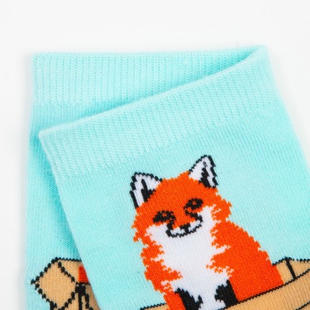 Women's socks "Fox in the box", mint color, size 23-25-2
