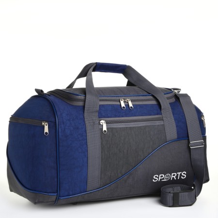 Sportivnaya bag on a zipper with a lining, 3 external pockets, gray/blue color