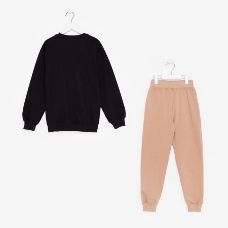 Kit for children (sweatshirt, trousers), black/beige color, height 146 cm-6