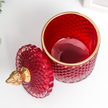 Casket Glass "Rombs and Dome" red with gold 14x8.2x8.2 cm-1