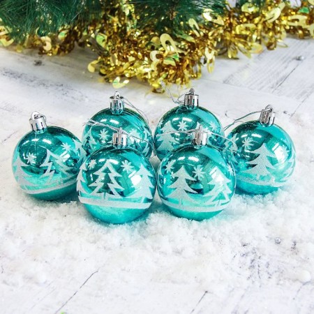 Set of balls plastic D-6 cm, 6 pcs "Christmas trees in the forest"
