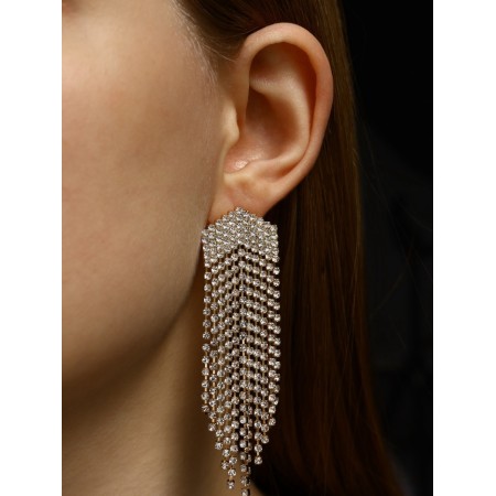 Hanging earrings with rhinestones "Waterfall" soft rhombus, white color in silver-2