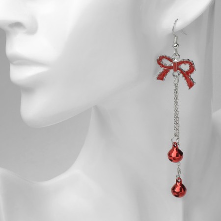 New Year! Earrings "New Year" hanging, bows, red-2