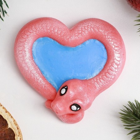 New Year. Symbol 2025. Figure soap "Snake Heart" pink with blue-3
