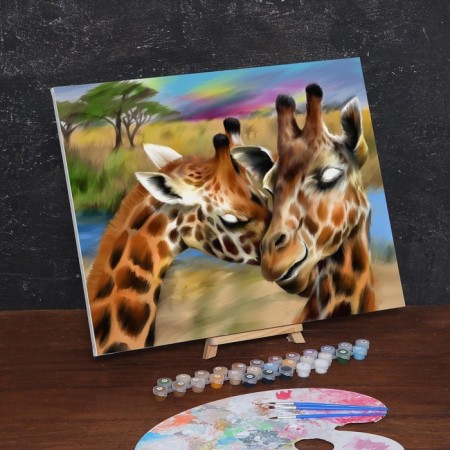 Picture on numbers on canvas with a subframe of “giraffes. Tenderness ", 40 x 50 cm-1