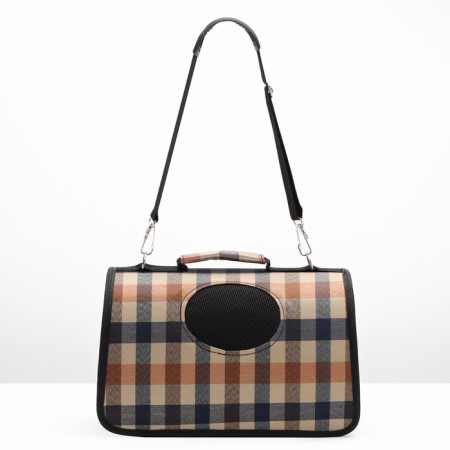 Bag - carrying for animals with a curtain, size S, 37 x 20x 24 cm, checkered-1
