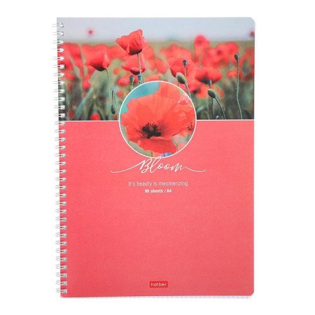 A4 notebook, 96 sheets in a cage on the crest "Beauty of Flowering", covered Cardboard, OFSET block, mix-4