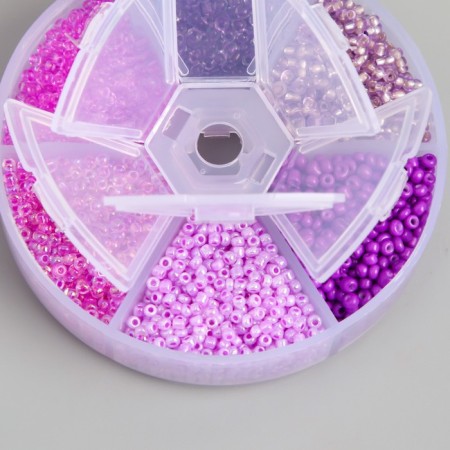 Glass 8/0 (3 mm) in the box "Violet" 6 colors x 10 g 8x8x2 cm-1