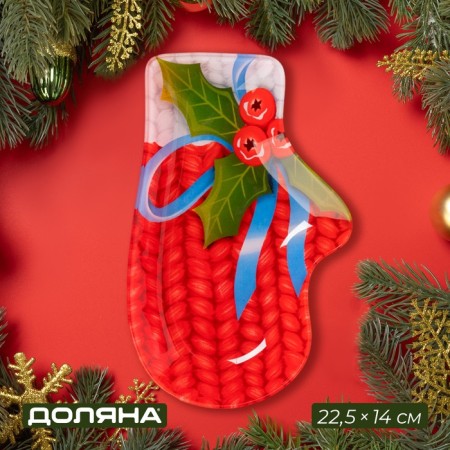 Glass Serving shares "Mitten. Knitting ", 22.5 × 14 × 2 cm, red color
