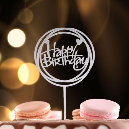 Topper "Happy Birthday", circle, silver color-1