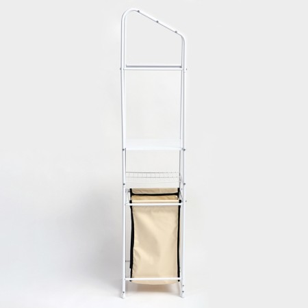 Rabberry with a basket for linen and crossbars, 2 tier, white color, 38x35x160 cm-3