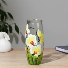 VAZA orchid-2 with painting on a transparent glass, D-7; 10x23 cm