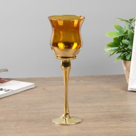 Glass candlestick set 3 pcs "glasses" height 18, 20, 22.5 cm gold 22.5x7.8x7.8 cm-3